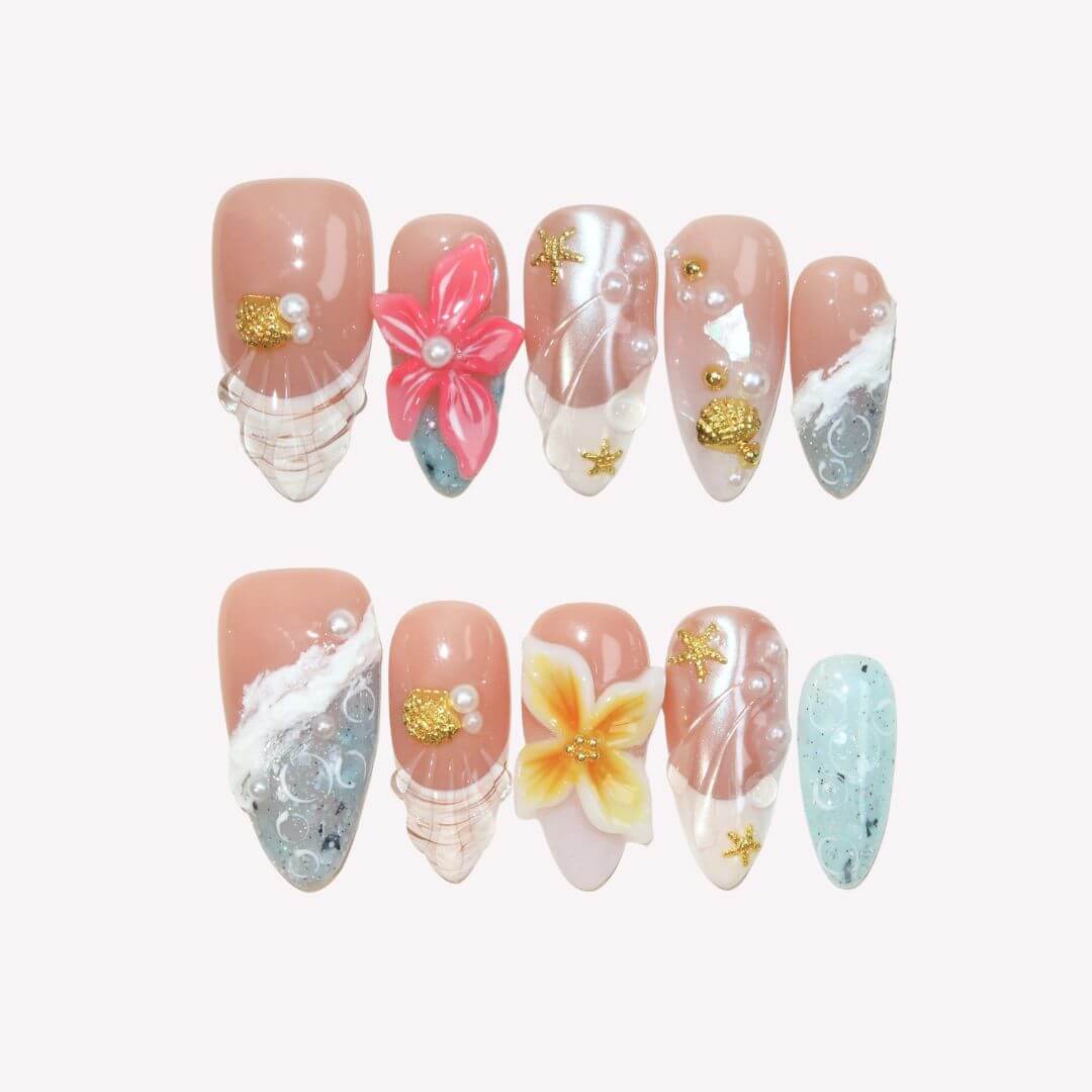 Honolulu Tropical Press On Nails – Medium Almond Nail Art